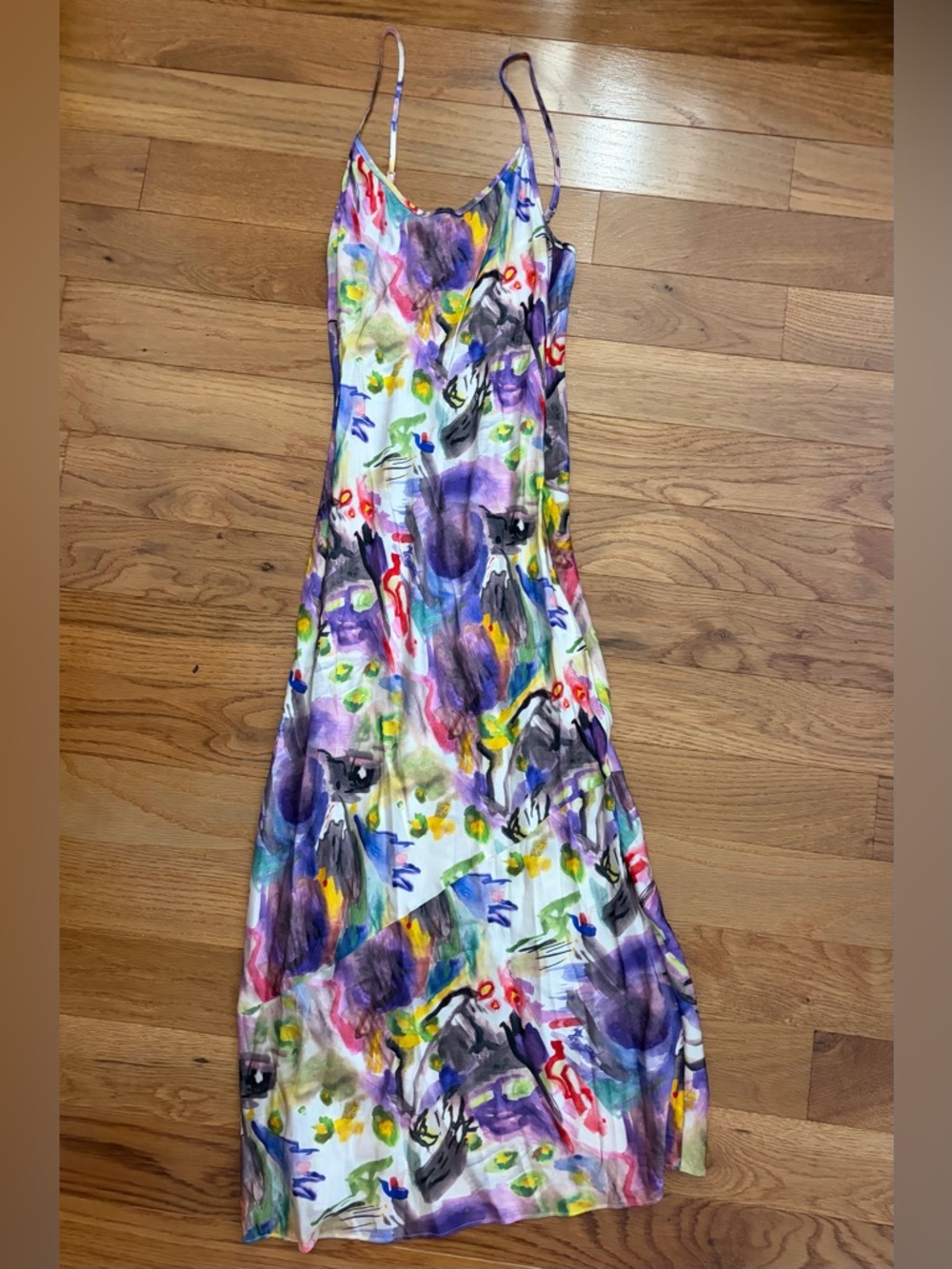 Reformation Abstract Print Slip Silk Midi Dress in Pastel Multicolor